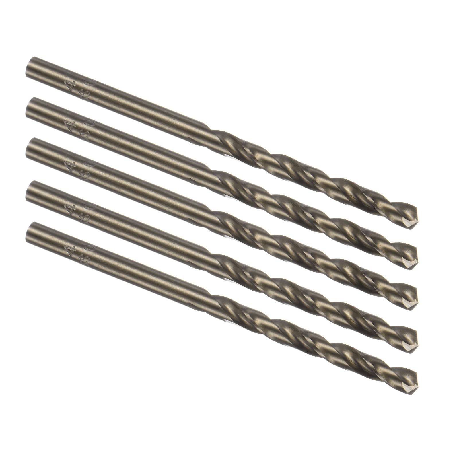 Kozelo 5PCS Twist Drill Bit - [4mm/0.16"] Titanium Plating M35 High-Speed Steel Cobalt Cobalt Round Shank Jobber Bit Set Gold for Metal Wood Plastic Steel Use, 40mm/1.57" Blade Length — image 1