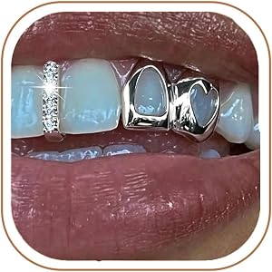 Longita 2pcs Silver Grills for Your Teeth Grillz for Women Teeth Men Silver Tooth Cap Grillz for Women Mouth Grills Tooth Jew