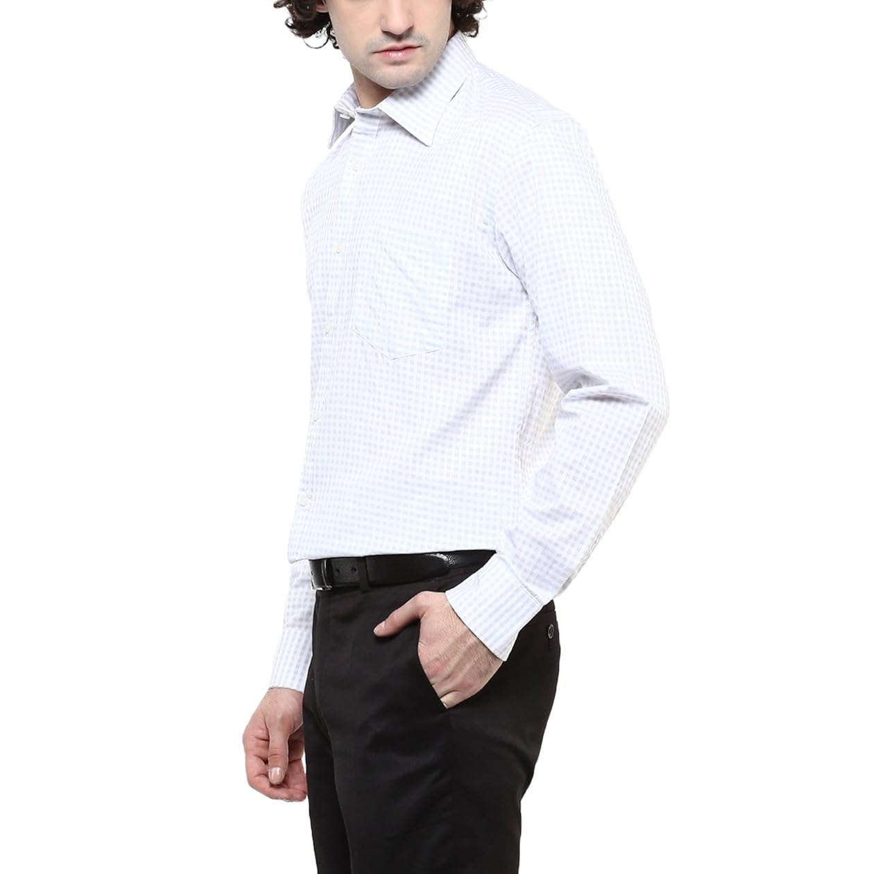 american crew men's cotton checks shirt with pocket (white & grey)