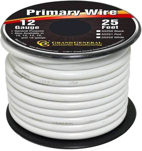 Grand General 55252 White 12 Gauge Primary Wire