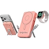 LUCKYFELLOW Magnetic 10000mAh Portable Charger Built-in Cables Compatible with iWath, iPhone and Android Devices, 22.5W PD Fast Charging External Battery Pack Slim Wireless Power Bank