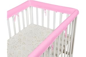 ZHAXINLAOTIE 3 in 1 Crib Rail Covers for Life Size Cribs,White Soft Anti-Collision Strip Corner Covers,Protect Baby Teeth and Save Crib Rails, Rail Edge Protector Strip (white01) (Pink)