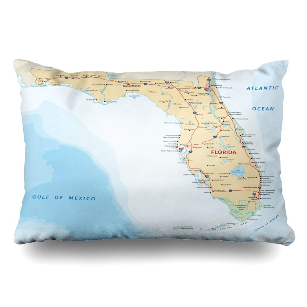 Ahawoso Throw Pillow Cover 20x26 Inches Florida Georgia Orlando States with Road Borderline Tallahassee Map National Parks Miscellaneous Decorative Pillowcase Home Decor Cushion Pillow Case