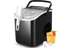 Crzoe Countertop Ice Maker Machine with Handle,26Lbs/24H,9 Cubes Ready in 6 Mins,Self-Cleaning Ice Makers with Ice Bags and Scoop Basket,for Home/Office