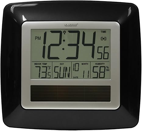 Amazon Com La Crosse Technology Wt 8112u Bk Solar Atomic Digital Clock With Indoor Temperature Humidity Home Kitchen