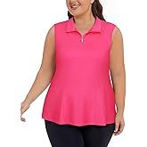 Unsenthy Plus Size Golf Polo Shirts for Women 1/4 Zip Up Quick Dry Sleeveless Workout Tank Tops XL-5XL