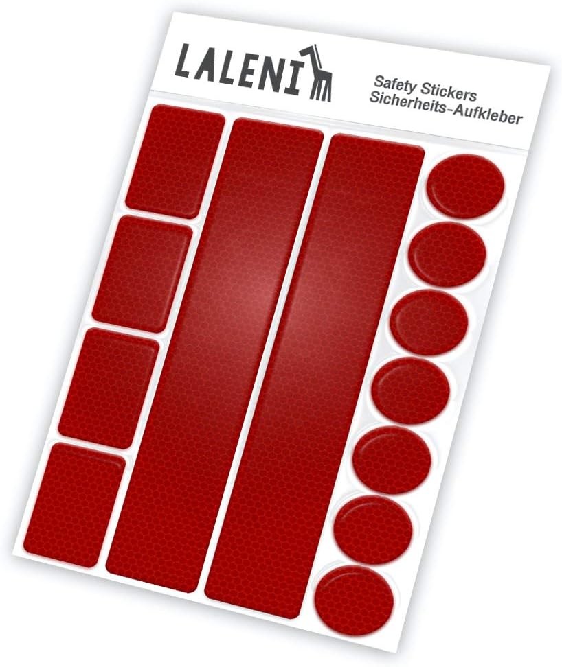 Strip Of 13 Reflector Stickers | Reflective Tape | Hi Vis Adhesive Strips | Night Visibility & Security For Bike, Buggy, Backpack | Universal Usage | Long Lasting & Efficient | by Paents (Red, 3 Sets)