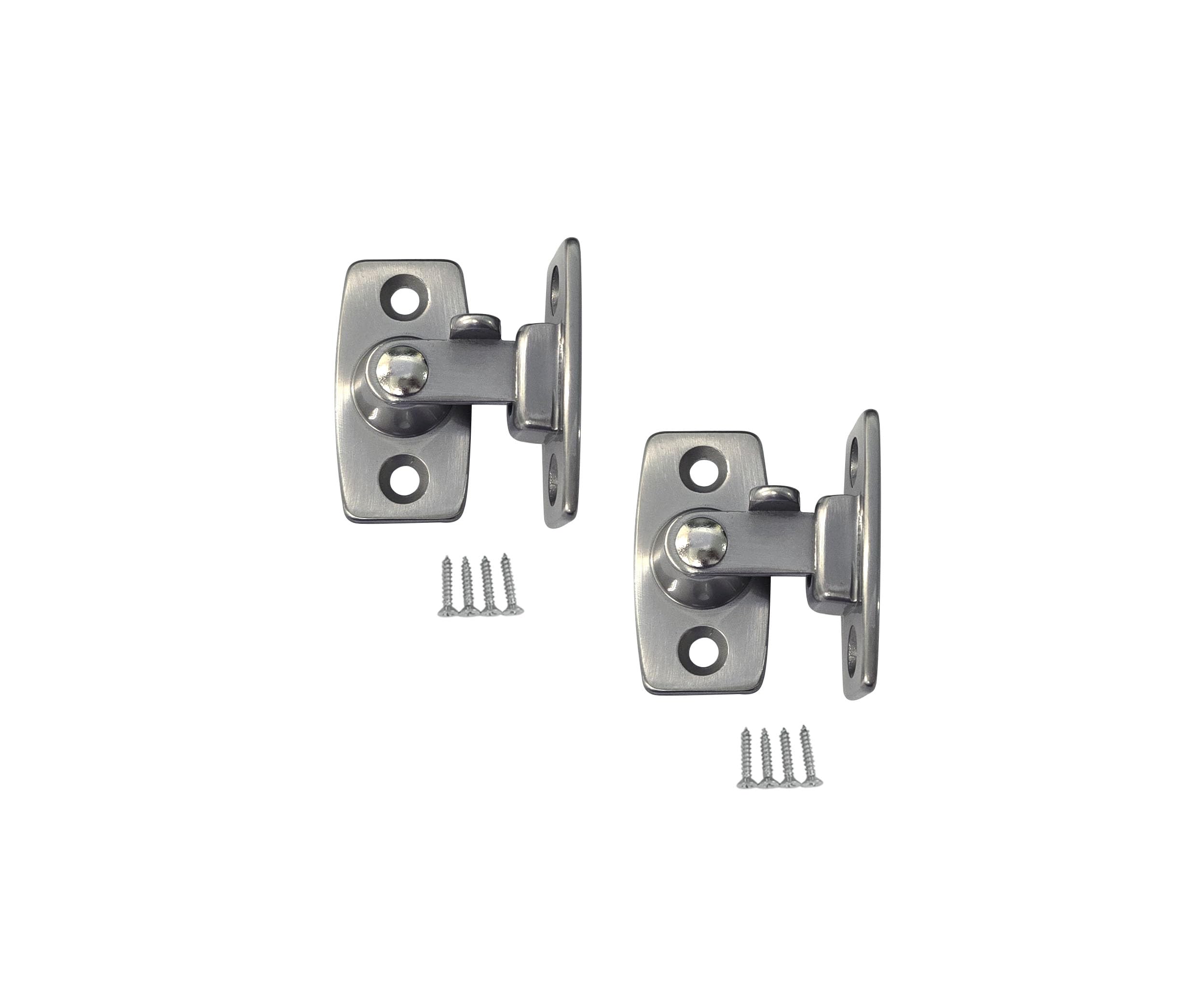 QCAA Heavy Forged Solid Brass Door Latch, 90 Degree Right Angle Door Latch Buckle for Doors & Windows, Small, 1.75", Satin Nickel, 2 Pack, Made in Taiwan