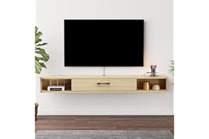 Bixiaomei Floating TV Unit, 47'' Wall Mounted TV Cabinet with Floating Shelves and Doors, Modern Entertainment Media Console Center with Large Storage for Living Room & Office (47.24IN, Oak)
