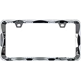 Sgooky 3D Curly Wave Pattern License Plate Holder Chrome License Plate Frame from Pure Zinc Alloy Metal Perfect Plate Holder