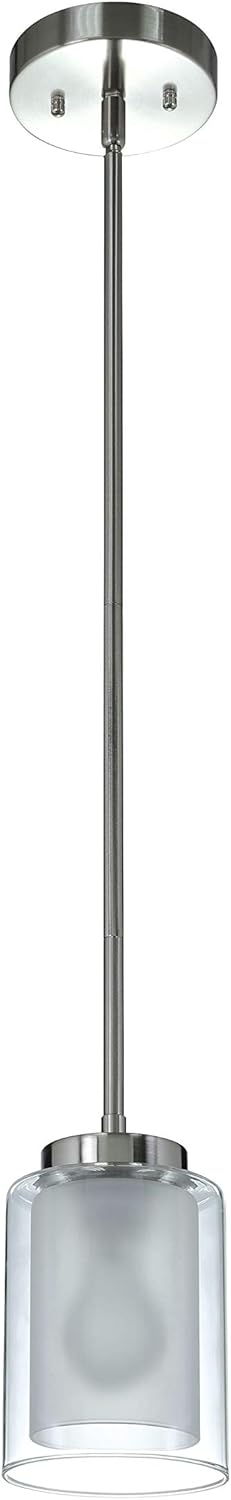 XiNBEi Lighting Pendant Lighting Modern 1 Light Mini Pendant Light with Dual Glass in Brushed Nickel, Adjustable Hanging Ceiling Light for Kitchen & Living Room XB-P1195-BN - - 