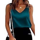 Mawor Satin Tank Tops for Women Loose Fit Sleeveless V Neck Cami Camisole Blouses Shirt Top