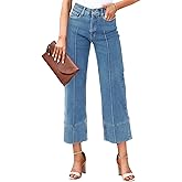 Cicy Bell Womens Baggy Wide Leg Cropped Jeans Casual High Waisted Loose Vintage Denim Pants with Pockets Light Blue