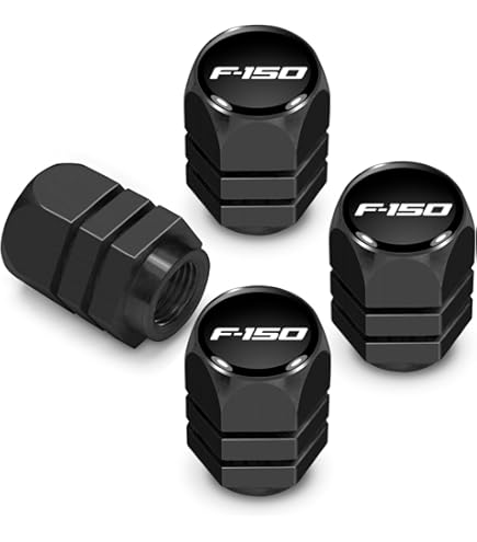 Black Hex Ford Logo Tire Valve Stem Caps - Aluminum Dust Covers (Set Of 4)