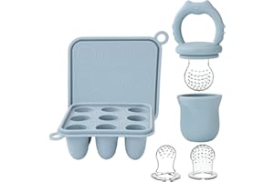Socub Silicone Baby Fruit Food Feeder & Baby Food Freezer Tray Set, Breastmilk Popsicle Molds for Baby Teething Relief, Baby Food Pacifier Feeder for Self Feeding, Include 3 Sizes Food Pouch(Ether)