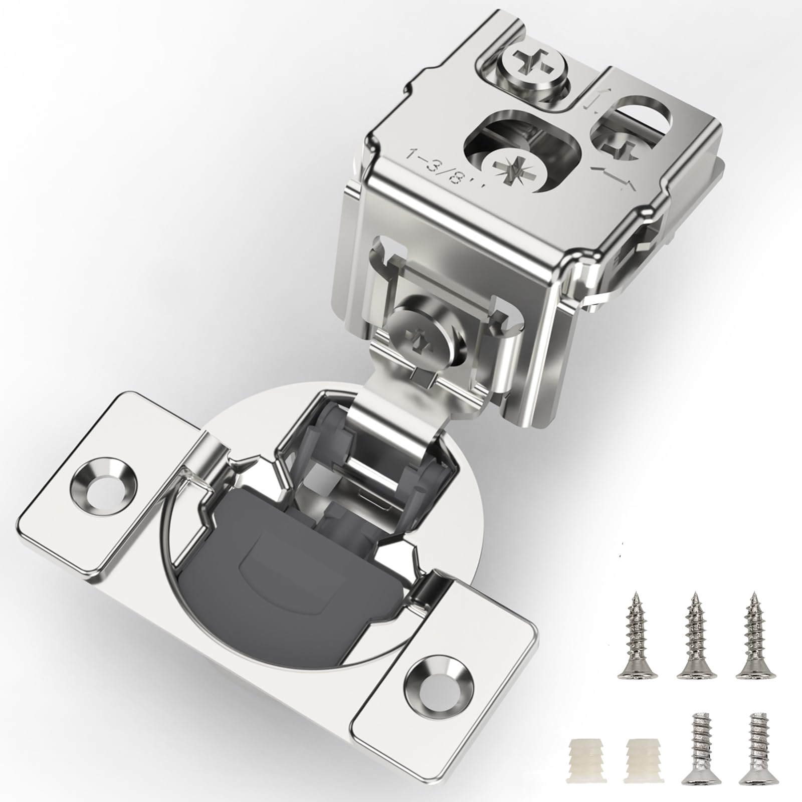 Photo 1 of Furniware 30 Pieces 1-3/8 inch Overlay Soft Close Cabinet Hinges for Face Frame Cabinet, Stainless Steel, 105° Opening Angle, Concealed Self Closing Door Hinges- 3 Way Adjustment