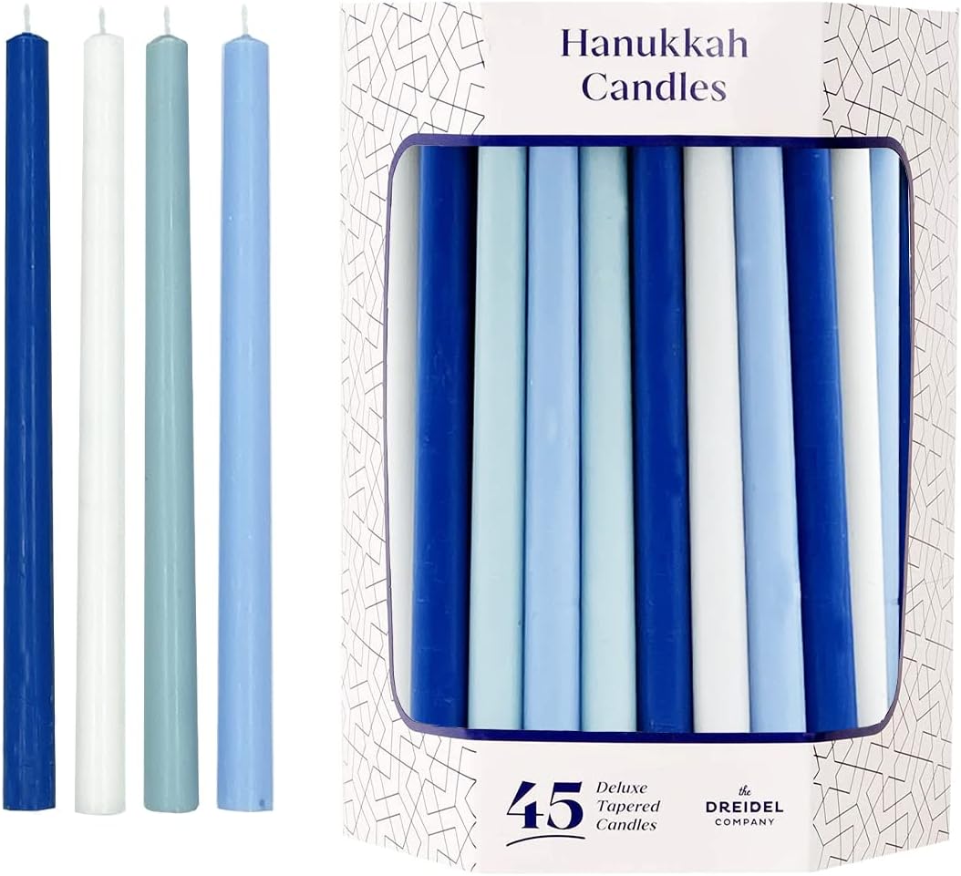 Candles & Holders - Deluxe Tapered Hanukkah Menorah Candles for All 8 Nights of Chanukah (Pastel Blue/White)