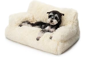 Mewoo Pet Bed for Cats & Small Dogs, Washable Puppy Sleeping Bed Cat Couch Pet Sofa Bed, Soft Calming Cat Sofa Beds for Indoor Cats Anti-Slip Bottom (Beige)