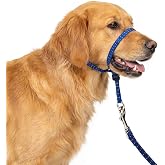 PupSensei Headcollar for Dogs, Extra Soft Padded, Reflective, No Pull Dog Collar, Gentle Leader for Dogs with Durable Nylon Leash, Padded Handle - Navy Blue (Large)