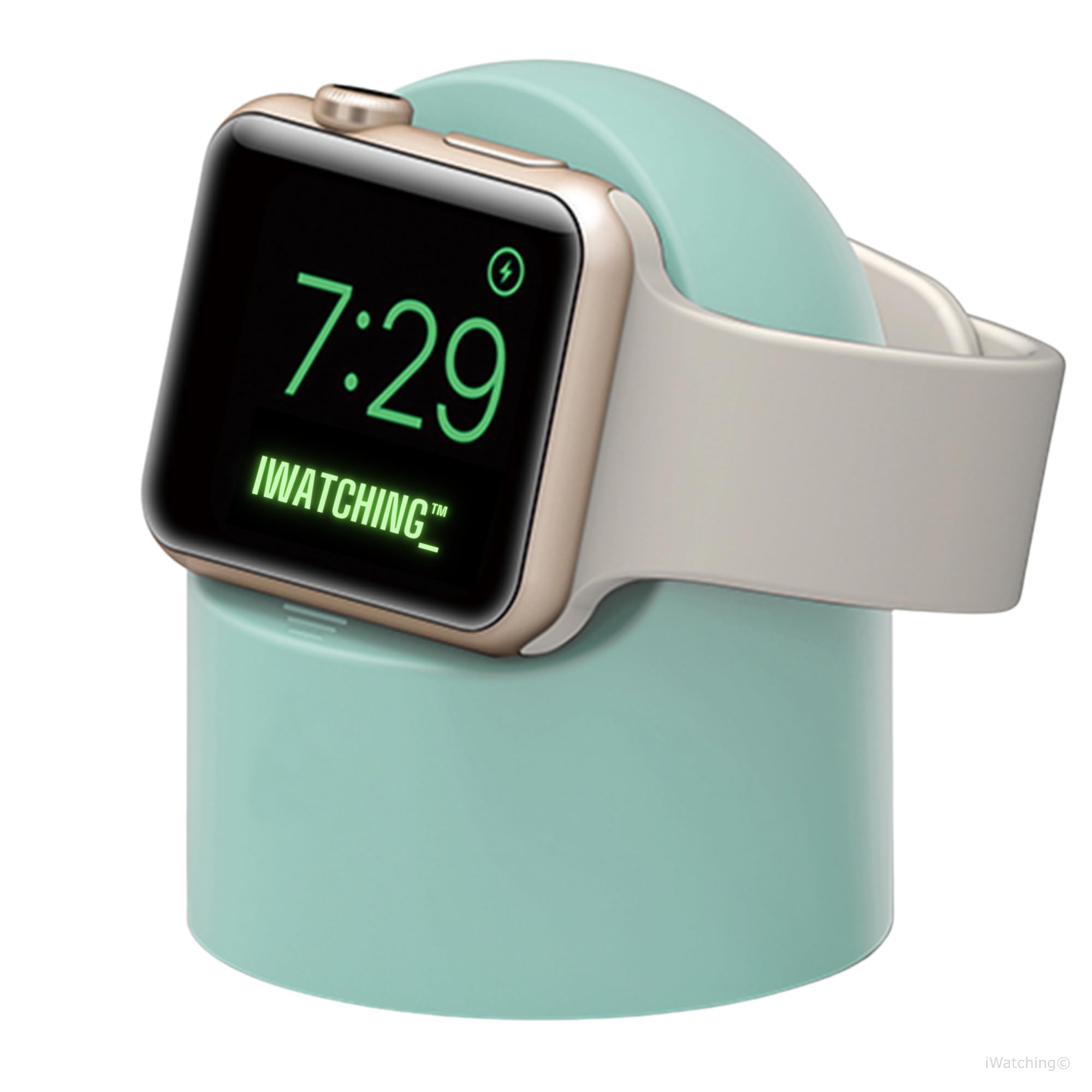 iWatching Charger Stand Silicone Dock Holder for Apple Watch Series Ultra/9/8/SE2//7/6/SE/5/4/3/2/1 (44/42/40/38mm),Supports Nightstand Mode > Adapters NOT Included < (Minit Green)