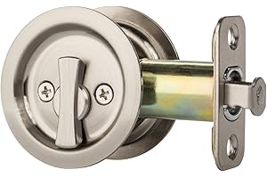 Dynasty Hardware Pocket Door Latch, Round Sliding Handle for Bathroom or Bedroom, Locking Passage Pull, Easy Install Pocket Door Hardware, Aged Satin Nickel Finish, 2-3/8" Backset, Universal Fit