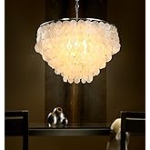 ZEDSUN Modern Capiz Chandelier Lighting 5 Lights, Natural Shell Ceiling Light Fixtures Contemporary Seashell Coastal Chandeli