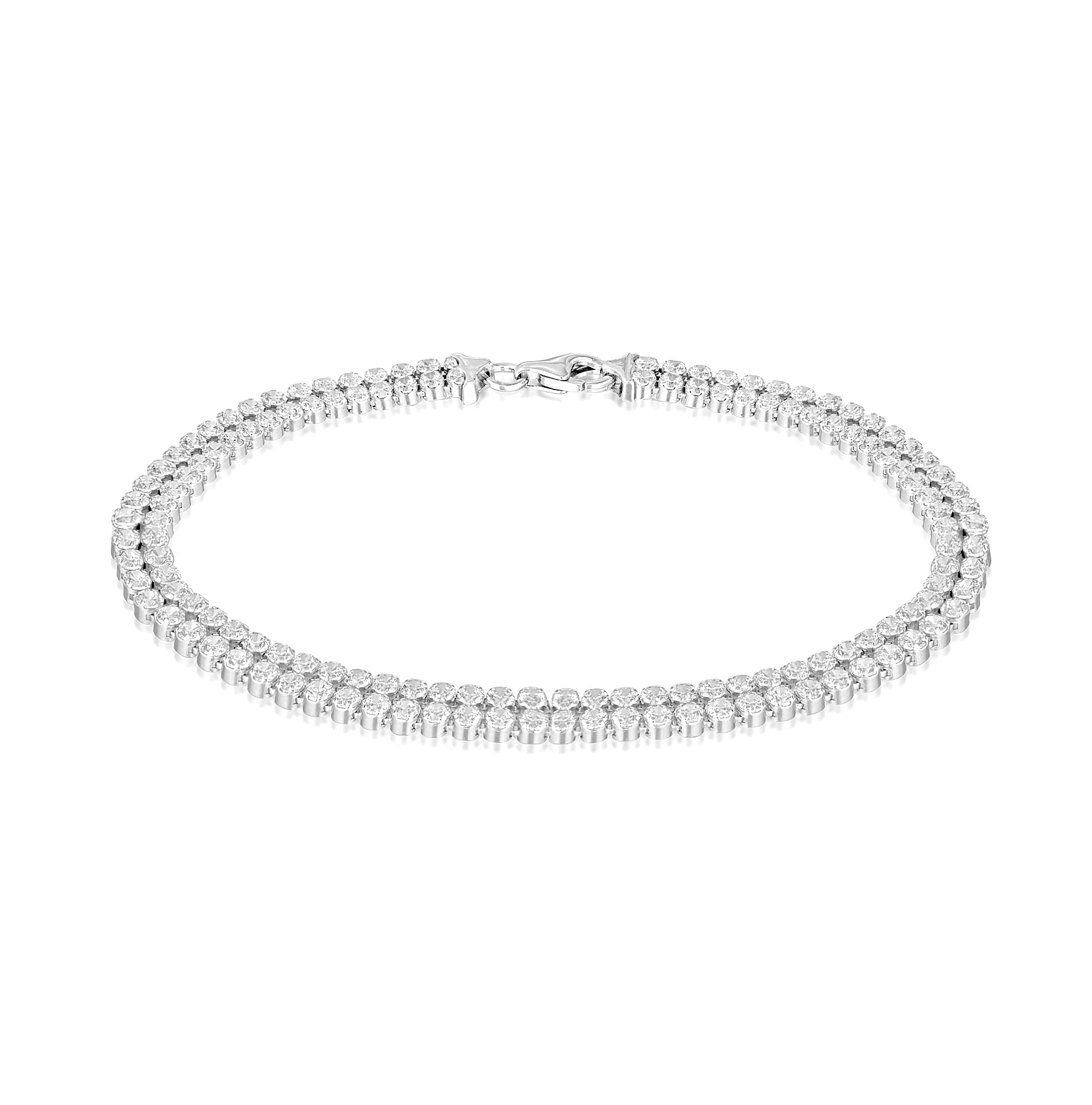 Tuscany Silver Women's Sterling Silver 2 mm Round Cubic Zirconia Double Row Tennis Bracelet of Length 19 cm/7.5 Inch