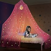 South to East Princess Bed Canopy for Girls with Glowing Stars, Pink Canopy for Girls Room, Bed Canopy Curtains from Ceiling for Twin Beds, Full Size Beds, Ideal Gift, Fire Retardant Fabric