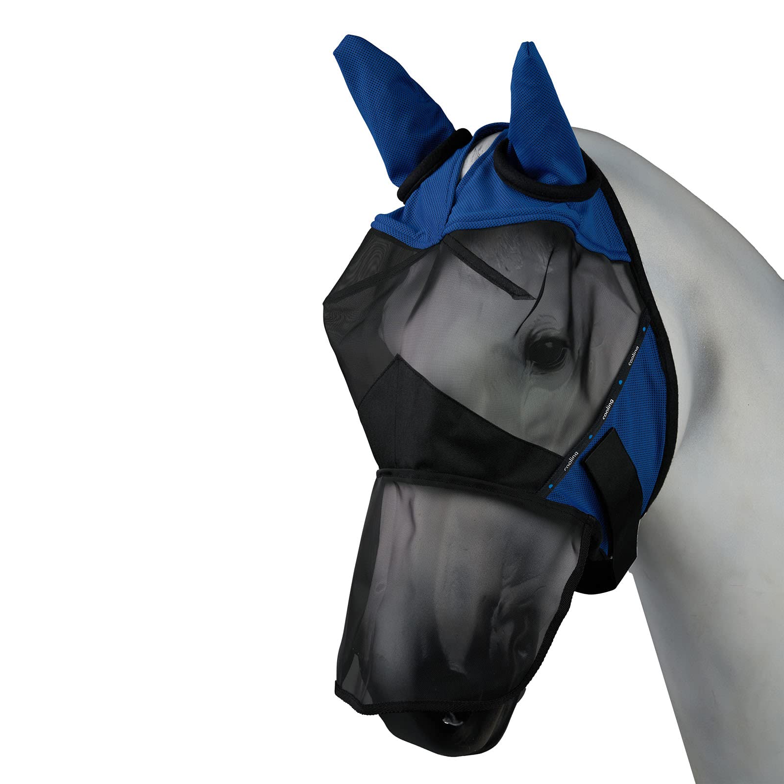Horze Horse fly mask, fly protection with UV protection, fly mask with ear protection, blue, XL