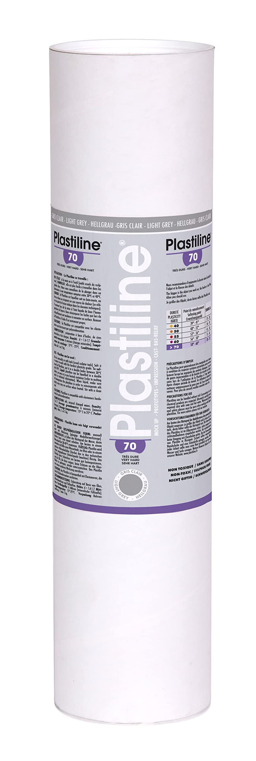 Plastiline 5670T - Plastiline tube - Modelling Paste, High Precision -Sculpting, Moulding - Hardness 70 (very hard) - 5 kg - Light Grey shade. Made in France