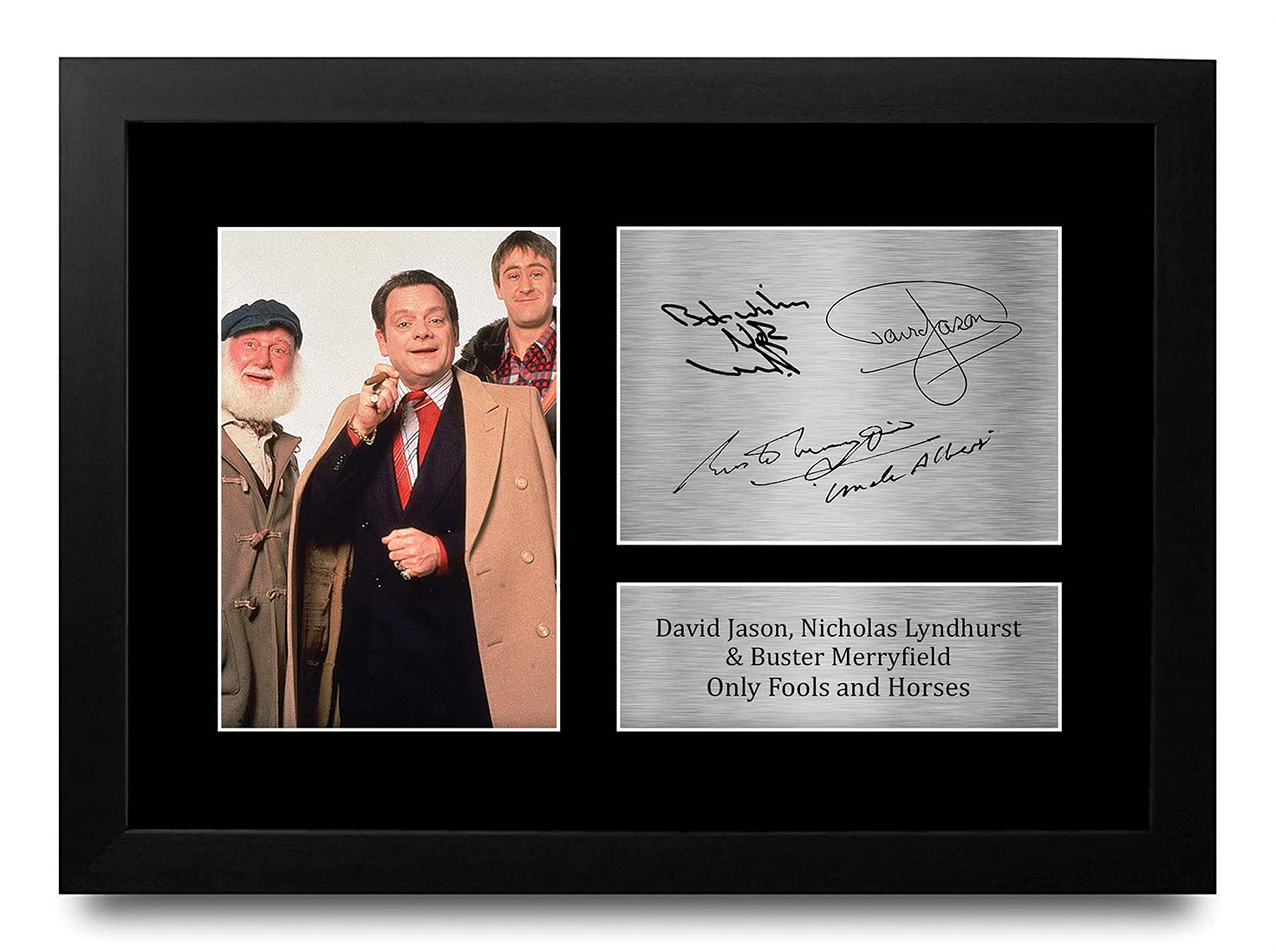 HWC Trading FR Only Fools and Horses Gifts David Jason Gift Nicholas Lyndhurst and Buster Merryfield Signed FRAMED A4 Printed Autograph Del Boy Rodney Trotter Uncle Albert Print Photo Picture Display — image 1