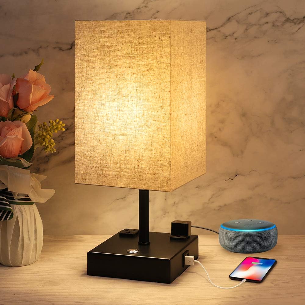 Amazon Com Touch Table Lamp 3 Way Dimmable Touch Lamp Bedside Lamp With 2 Usb Charging Ports And 2 Ac Outlets Modern Nightstand Lamps Bedroom Lamp For Bedroom Living Room Reading Office Led