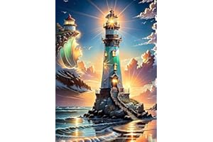 GUMITOON Shining Lighthouse Diamond Painting Kits for Adults, 5D Diamond Art Painting by Numbers Kits, DIY Lighthouse Diamond Art Kits,Full Round Drill Diamond Paintings for Adults for Home Wall Decor,12x16in