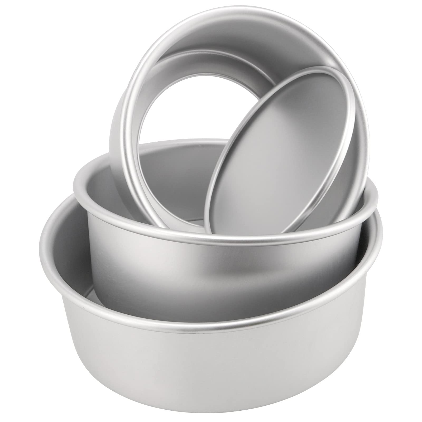 ZOENHOU 3 Pcs Cake Tin Set, 6 Inch 7 Inch 8 Inch Anodised Aluminium Round Cake Pan with Removable Bottom, 3 Inch Deep Non-Stick Round Baking Tin Tray Set