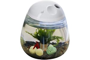SAIM Mini Betta Fish Tank, Small Fish Bowl, Plastic Fish Tank with Lid, Desktop Clear Round Fish Bowl and LED for Small Fish, Insect, Shrimp, Crab, Jellyfish Goldfish, Room Decor (with Charger Pattern)