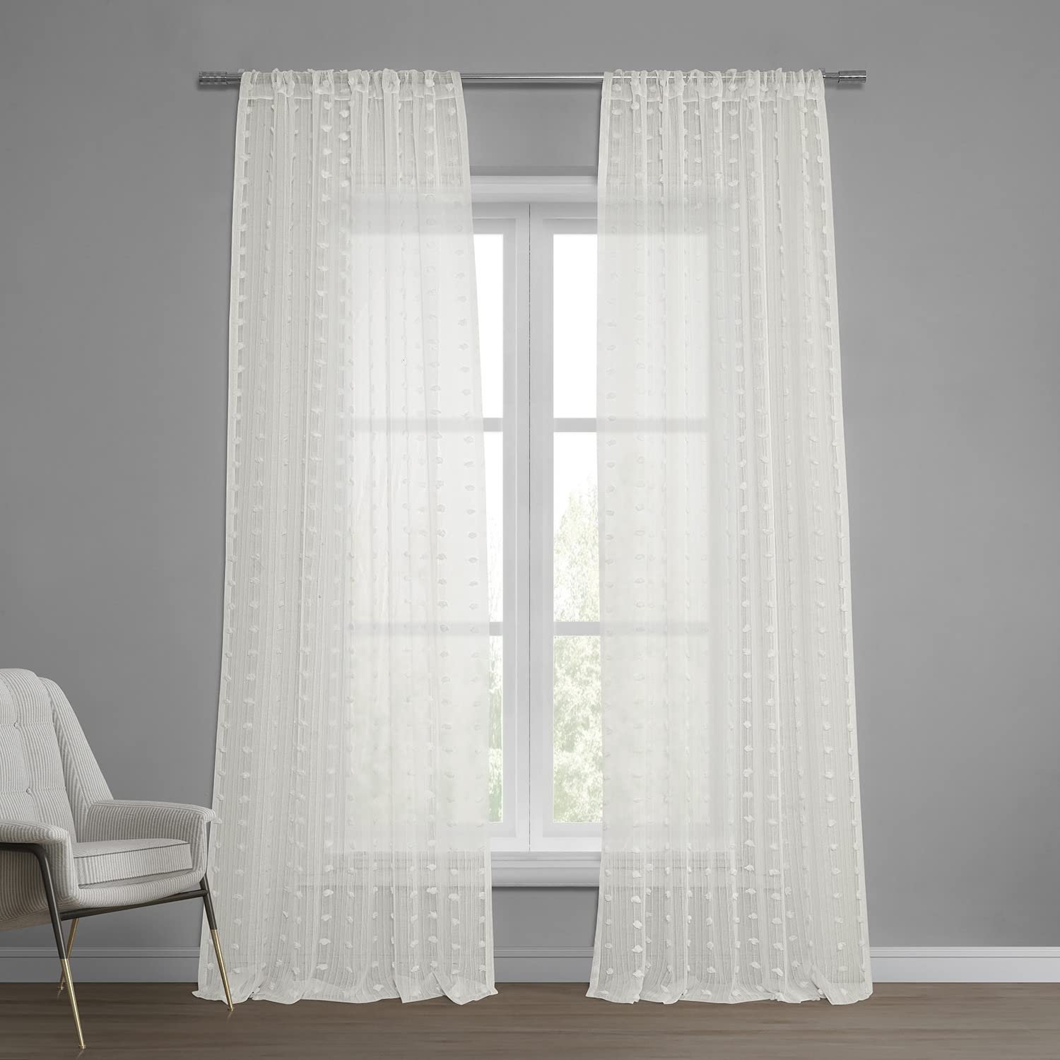 HPD Half Price Drapes SHCH-119-120 Patterned Faux Linen Sheer Curtain (1 Panel), 50 X 120, Strasbourg Dot