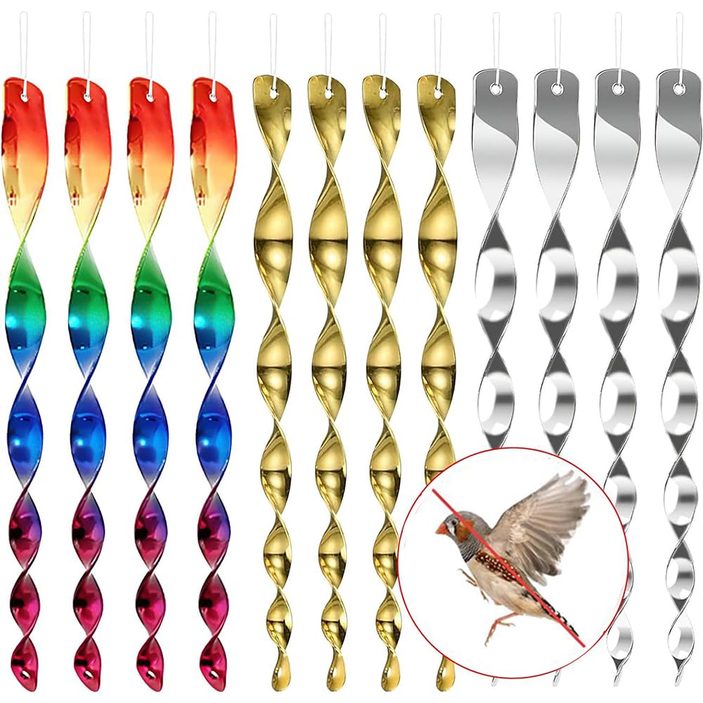 12Pcs Reflective Bird Deterrent Rods, 3 colors Bird Repellent Rods, Hanging Bird Repellents Reflective Wind Spiral, Keep Birds Away From Your Home, Garden, Patio