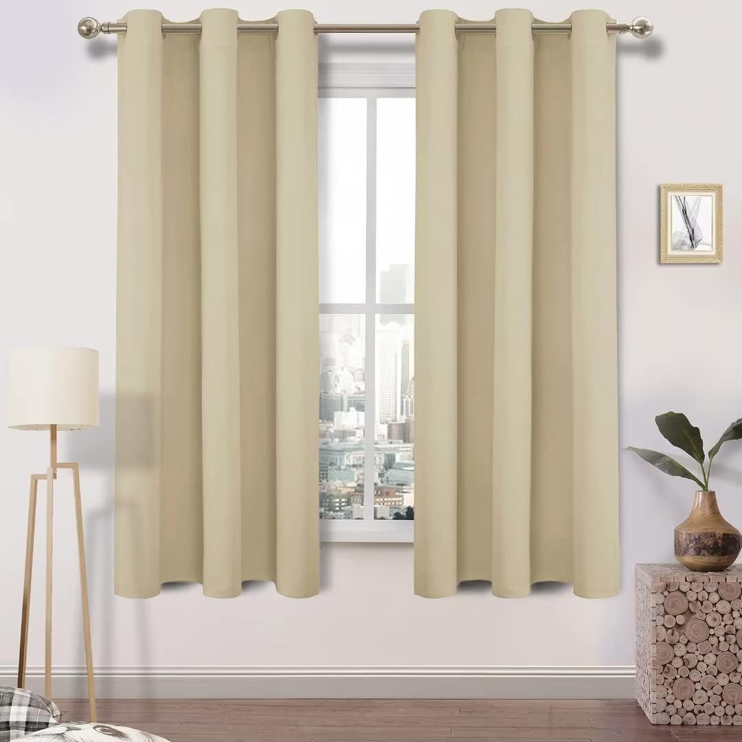 DWCN Beige Curtains for Living Room Blackout Curtains for Bedroom Eyelet Window Treatments Curtain 46 x 72 Inch 2 Panels — image 1