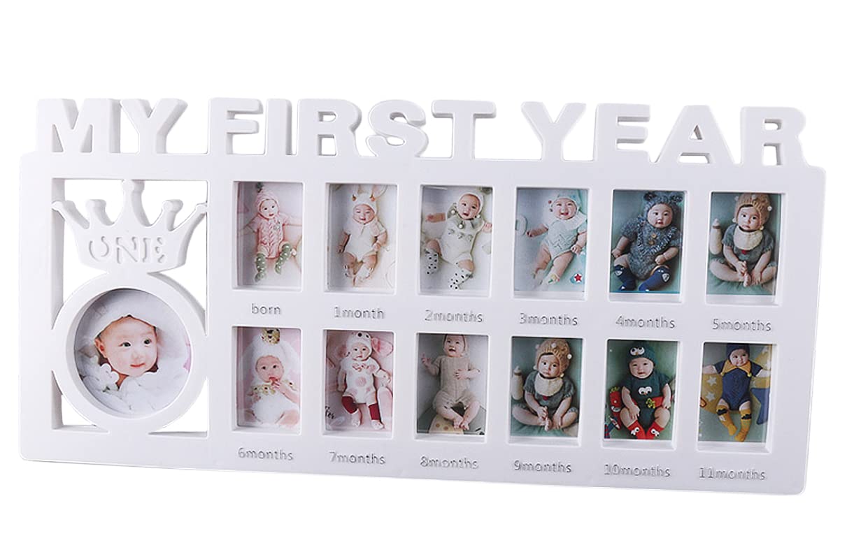 1st Birthday Gifts Picture Frames, Newborn My First Year Photo Frame Baby Girls Boys Birthday Decoration Album Infant Baby Shower Keepsake Picture Frame First Birthday Xmas Memories Christening Gift