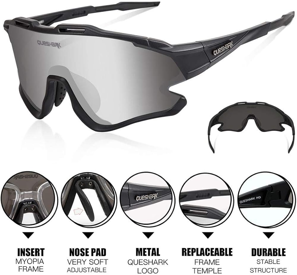 Queshark Cycling Sunglasses with1 Polarized 3 HD Interchangeable Lens Anti-UV400 for Driving Fishing Glof Baseball Running Hiking - Image 4