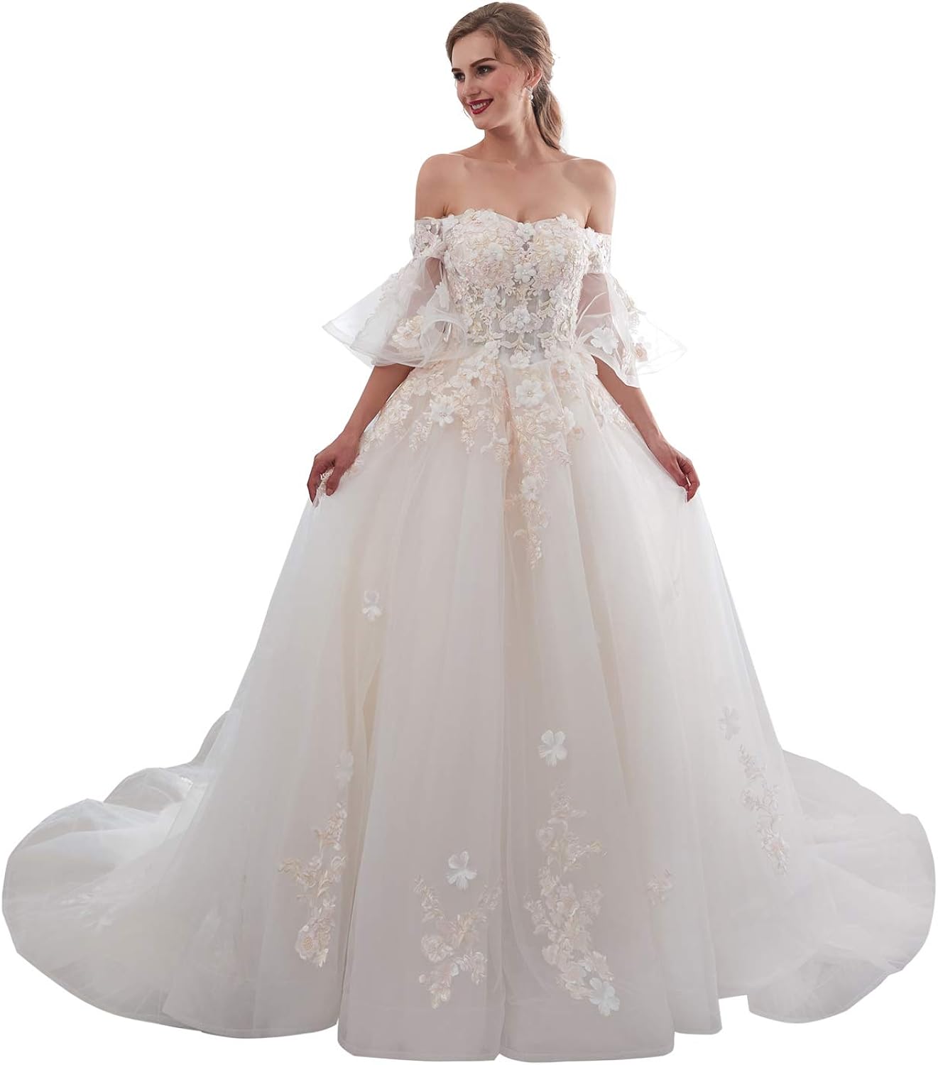 white floral wedding dress