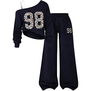 Kxuryueo Tween Girls Clothes Off The Shoulder Sweatshirt and Wide Leg Sweatpants Sweatsuit Size 7-14