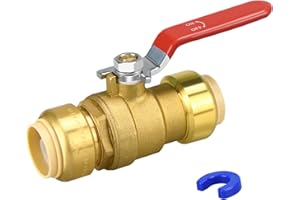PXZBLG Push Fit Ball Valve, 1 Pack 3/4" Push-Fit Full Port Ball Valve with Disconnect Clip, Push-to-Connect Water Shut Off Valve for Hot and Cold Water, for PEX PVC or Copper Pipes (1pcs, 3/4")