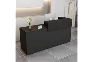 LSZMXI Modern Reception Desk with Drawer & Open Shelves, 39-95 Inch Front Counter Table, Computer Workstation Suitable for Salons, Offices, Lobbies, Retail Stores and Home Offices