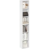 Furinno LUDER Book Shelf, 6-Tier Tall Modern Bookshelf, Bookcase with Open Shelves, 9.3 x 12 x 71, for Living Room, Bedroom, Home Office, White