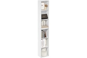 Furinno LUDER Book Shelf, 6-Tier Tall Modern Bookshelf, Bookcase with Open Shelves, 9.3 x 12 x 71, for Living Room, Bedroom, Home Office, White