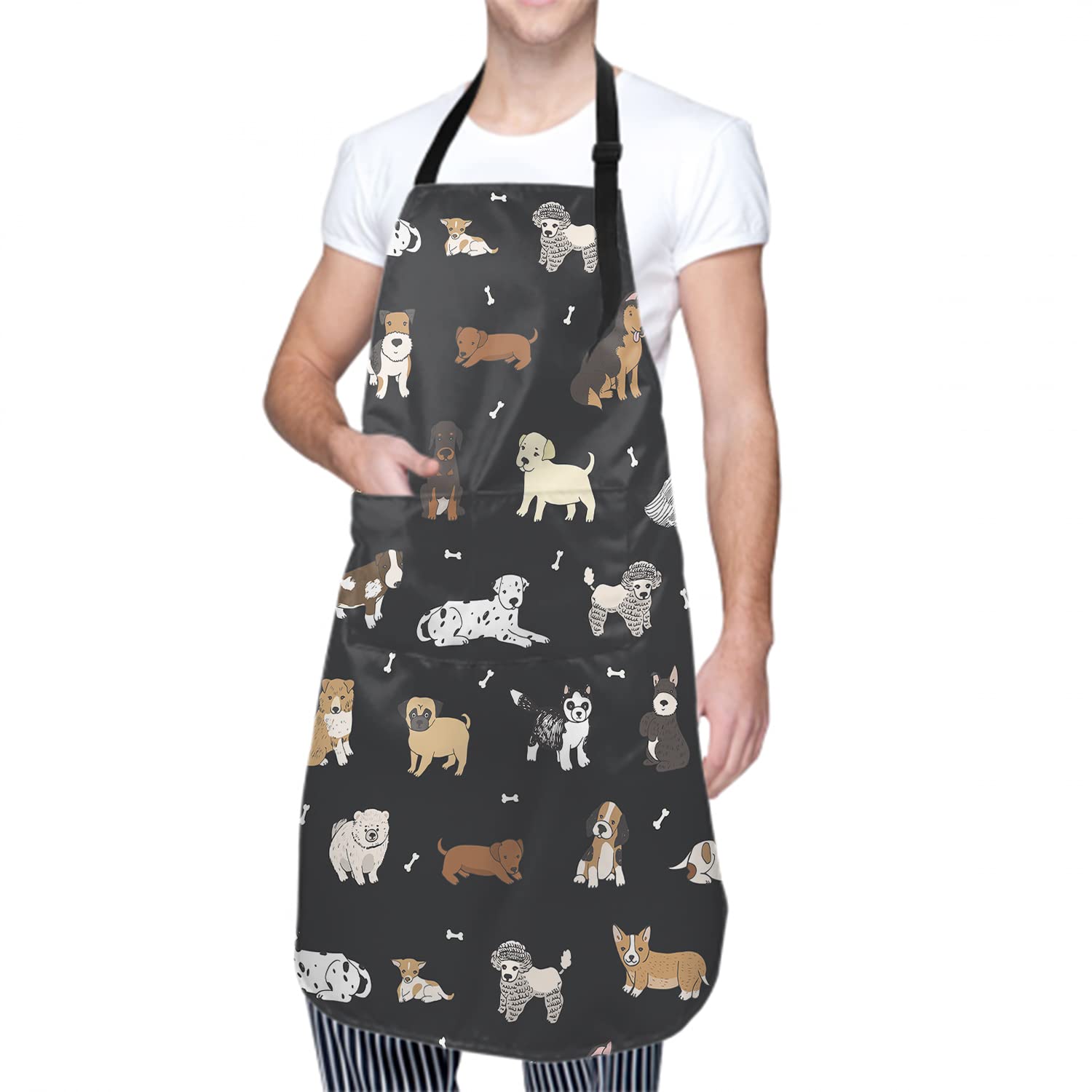 Sweetshow Cute Dog Apron with 2 Pockets and Adjustable Neck Waterproof Kitchen Cooking Apron for Women, Men, Unisex, Large