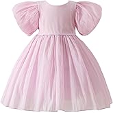 Tutu.kk Toddler Girls Summer Dress Puff Short Sleeve V-Neck Back Dress for Birthday Party Outfits 1-8Y