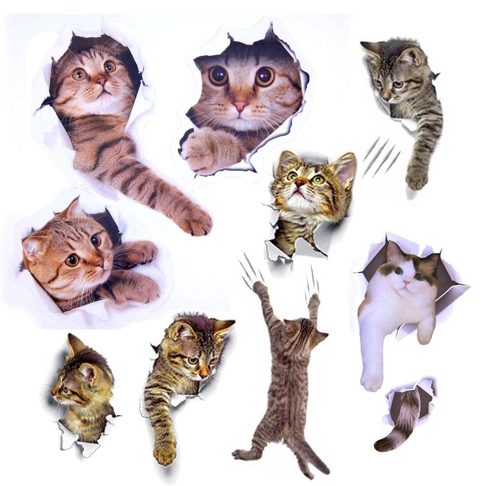 Paizizi Cat Wall Decal 3D Removable Wall Stickers for Car Window Toilet Bathroom Bedroom Nursery Kitchen Wall Decor