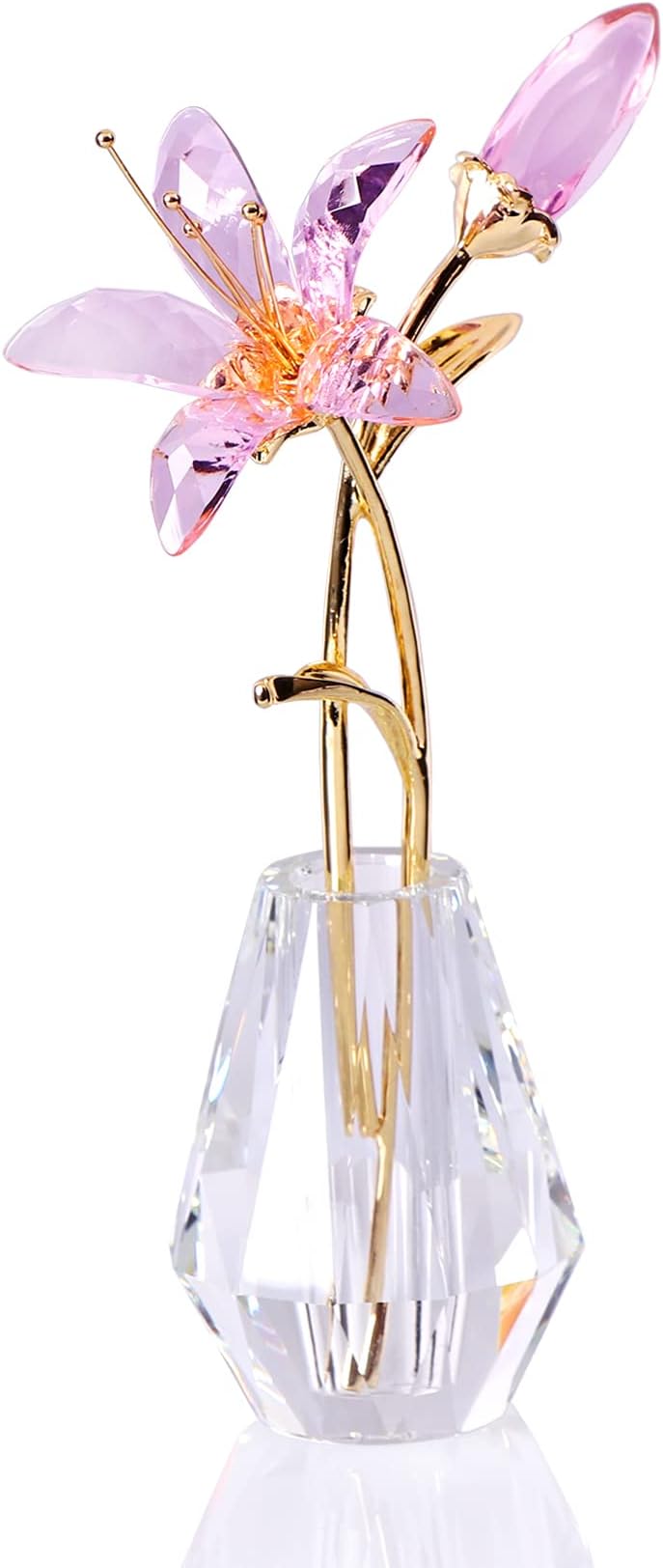 Ornalrist Crystal Floral Figurine Lily Flower Pink Collectible Home Decor